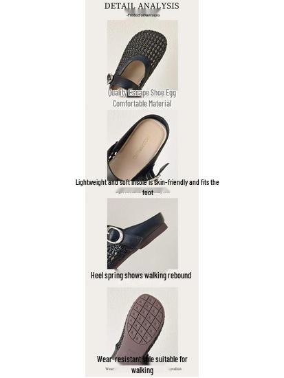 Women's 2025 Summer Mary Jane Mules: French Style Woven Fishnet Closed-Toe Slippers with Soft Sole and Flat Heel