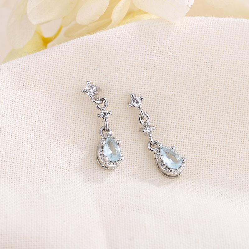 S925 Silver Light Blue Teardrop Earrings Minimalist Niche Design Sweet Elegant Lightweight Luxury Studs For Women