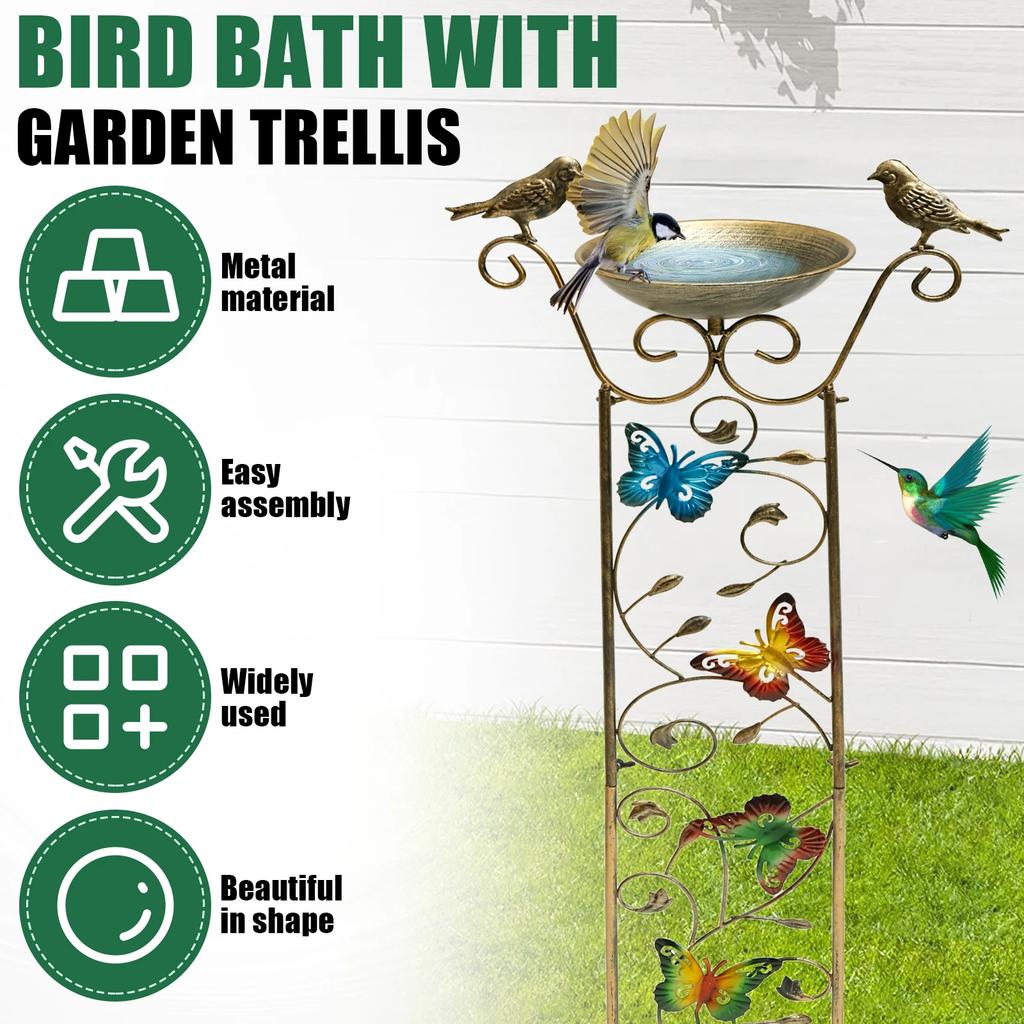 Decorative Metal Bird Feeder With Trellis for Climbing Planting Trellis Bird Bath Freestanding Birdbath for Yard Patio Outdoors