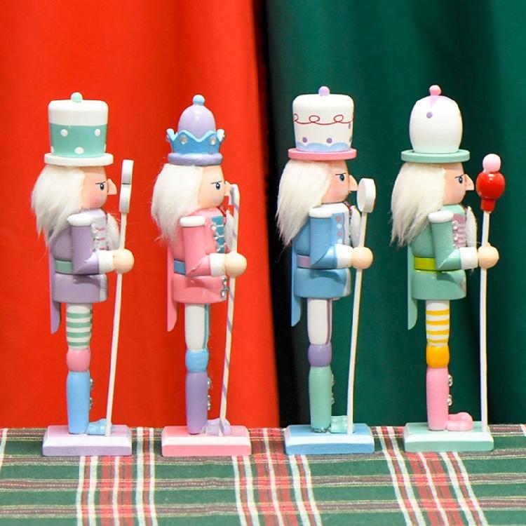 Entry Table Holiday Decors Nutcrackers King Figurine Set, 4 Wooden Candy Colored Freestanding Ornament for Christmas Shelf Styling, Mantels Accent