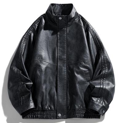American Retro Men's Stand Collar Motorcycle Leather Jacket - Loose, Casual, Handsome Design