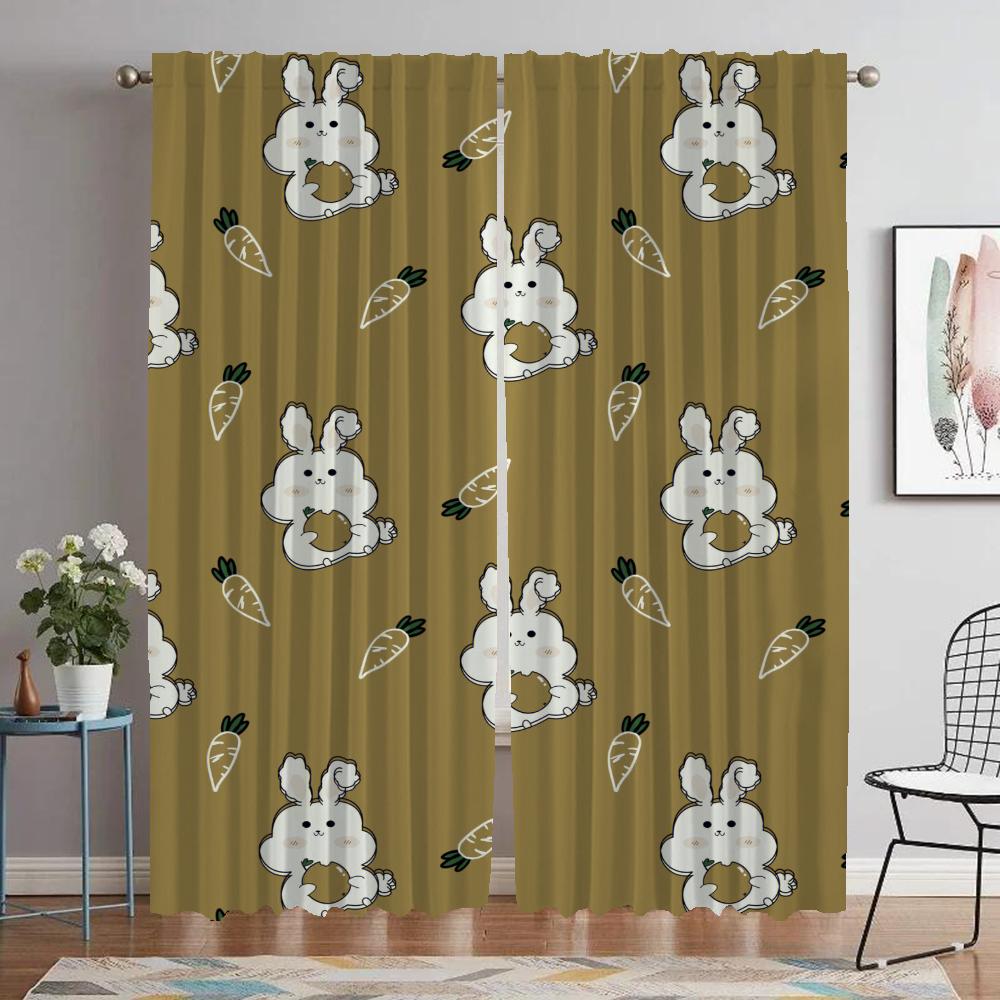 Rabbit Curtains Child Room Blackout Curtain for Room 2 Panel Tulle for Bedroom Partition Shades Halloween Decoration Living Home