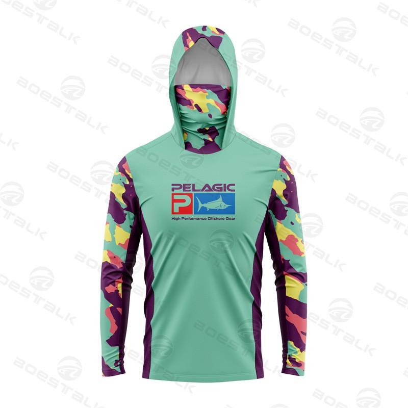 Mens Quick-Dry UV Protection Fishing Hoodie With Neck Gaiter Lightweight Long Sleeve Summer Outdoor Angling