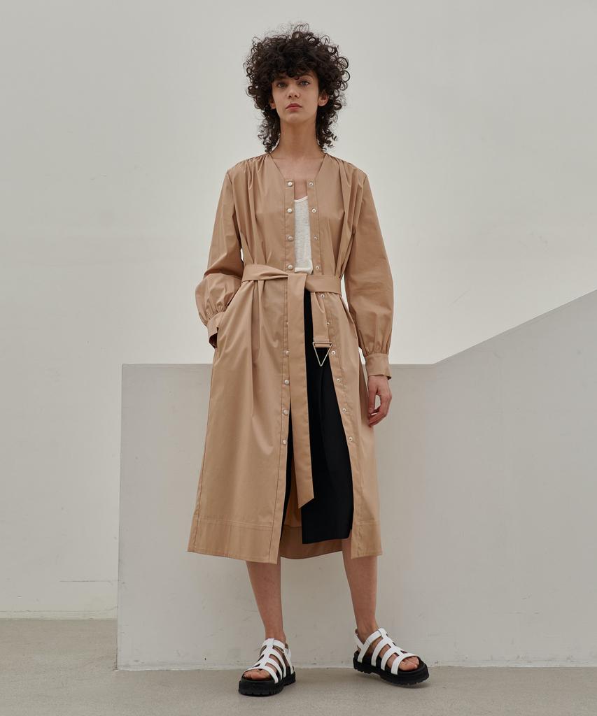 MITTE Shirring Belted Shirts Dress - Beige