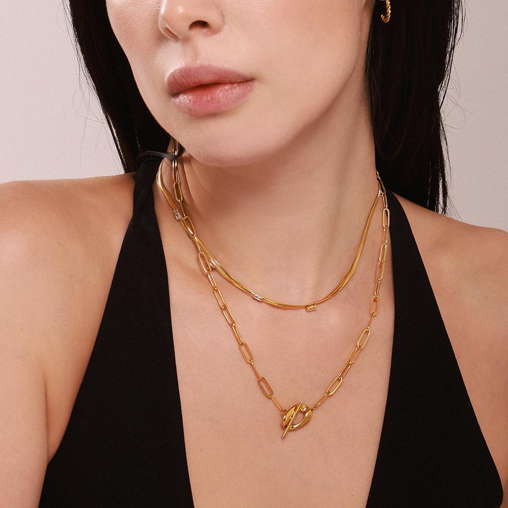 Qiong Yao Retro Style Gold-Plated OT Buckle Paperclip Chain Necklace - Cool, Fashionable, Personality Temperament, Non-Fading Collarbone Chain.