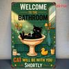 Vintage Black Cat Tin Sign, Funny Bathroom Decor, Restroom Plaque, Retro Rustic Bathtub Art