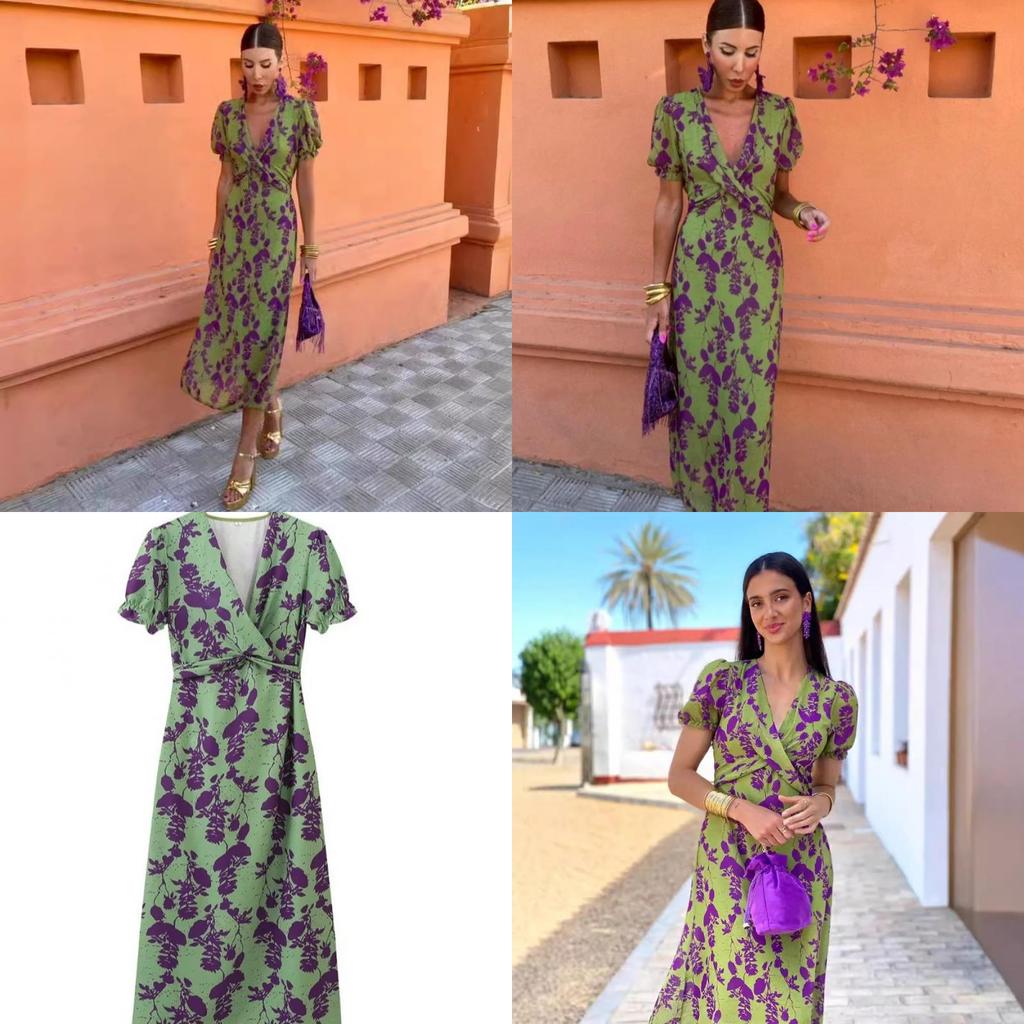 Elegant Spring V Neck Sleeveless Printed Dress With 3d Design For Women