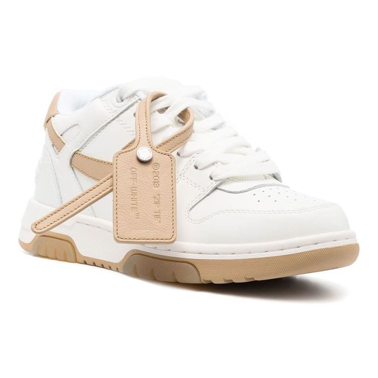 OFF-WHITE Out Of Office Calf Leather White Camel (Womens) Women Sneakers OWIA259F22LEA0010162