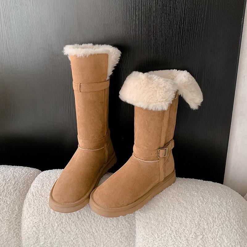 Women's Large Size Two Wear Long Soft Sole Winter Warm Anti-slip Fur One Snow Boots Padded Lined Ankle Boots Anti-slip Sports Cotton Boots