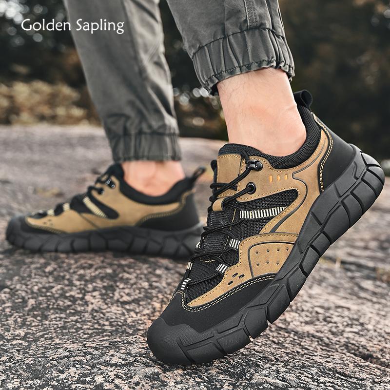 Golden Sapling Mountain Climbing Shoes for Men Retro Leather Outdoor Men's Casual Shoes Comfortable Platform Footwear