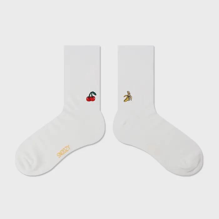 Cherry Embroidered Socks - White