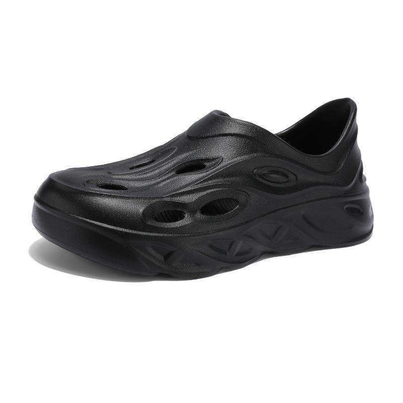 

Однотонные туфли с дырками, мужские тапочки на толстой подошве, нескользящие повседневные спортивные пляжные сандалии 44 чёрный