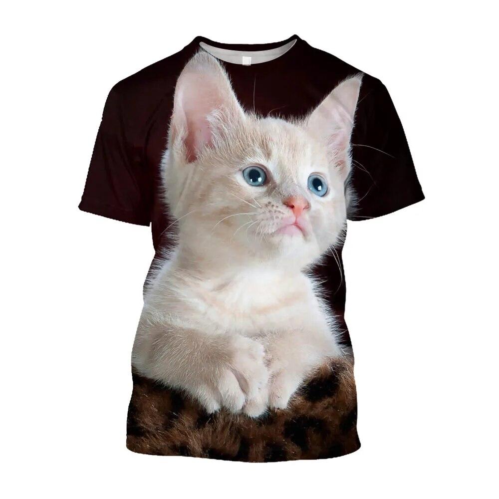 Cute Cat Printed Animal Large Size T-shirts Men Streetwear Korean Fashion Kawaii T-shirty Youth Clothing Tops