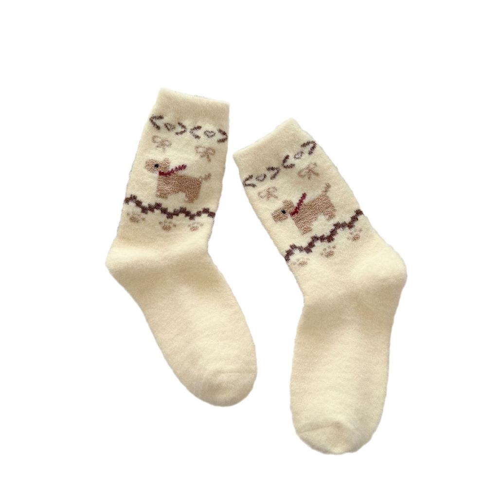 Vintage Australian Velvet Puppy Socks Color-Blocked Warm And Thick Stacked Socks Versatile Tube Socks