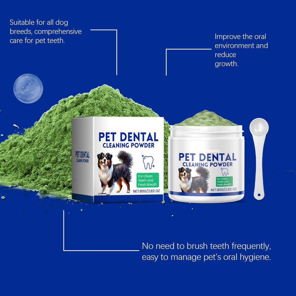 Dog Teeth Cleaning Powder 80g Teeth Cleaning Green Powder Dog Breath Freshener Teeth Care Products Safe Plaqueoff Powder