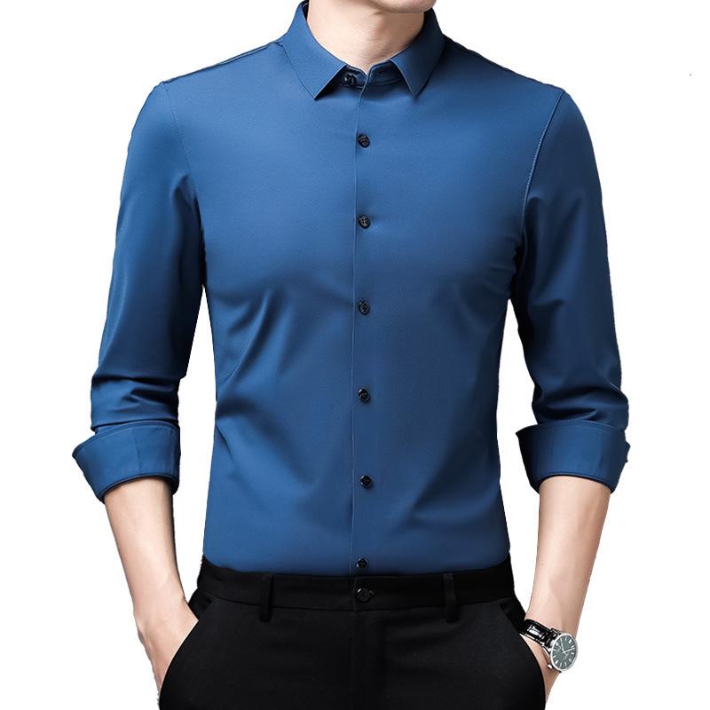 Men's Solid Color Stretch Long-Sleeve Button-Down Shirt - Autumn 2022