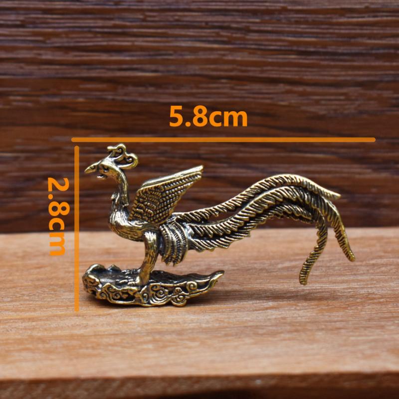 Retro Brass Mini Phoenix Figurines Desk Decoration Statue Ornament Home Decor Animal Ornament