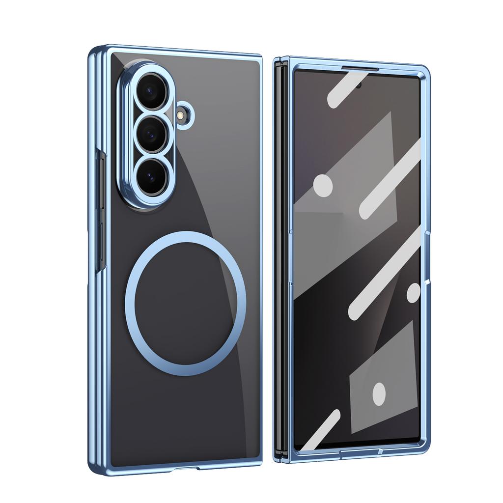 Business Electroplated Edge Transparent Magnetic Case for Samsung Galaxy Z Fold 8 Ultra 7 6 5 4 3 Tempered Film Glass PC Cover