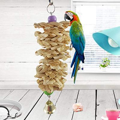 Bird Parrot Toy with Bell Natural Wooden Grass Chewing Bite Hanging Cage Swing Climb Chew Toys