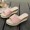 Summer new slope heel slippers women's large size thick bottom medium heel beach fish mouth one-word cool slippers