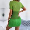 Women Spring Summer Sexy Hollow Out Gradient Knitted High Waist Wrap Hip Dress