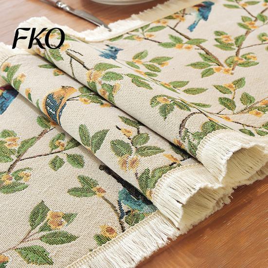 Fringed Edge Table Runner Runner, Vintage Floral Printed with Durable Edges, Protects from Heat Scratches Spills