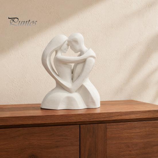 Durable One-piece Ornament 3D Printed Hugging Couple Heart-Shaped Sculpture, Romantic Embrace Figurine with Matte White Finish, Creative Art