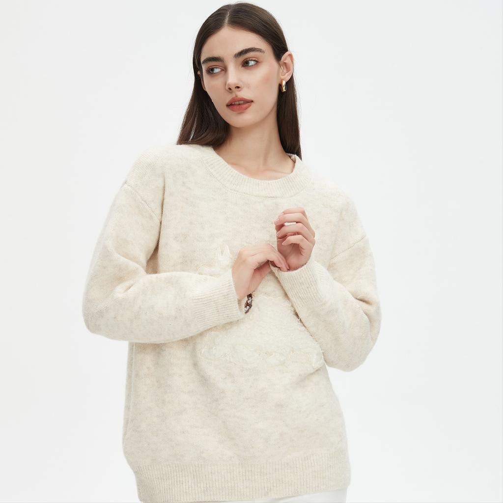 DIMANAF 2025 Women Autumn Little dog Embroidery Sweater Design Basic New Fashion Tops Tees Casual Loose Tees