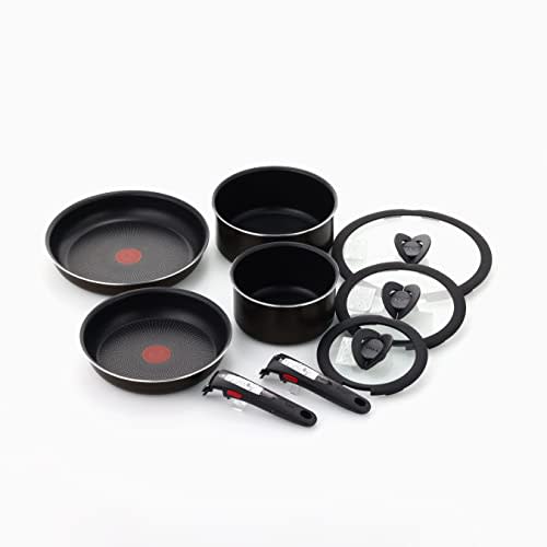 [Online Exclusive] T-fal 9-Piece Removable Handle Pot and Frying Pan Set, Gas Stove Only, Includes Two Dedicated Handles, Free of PFOA and Other Harmf