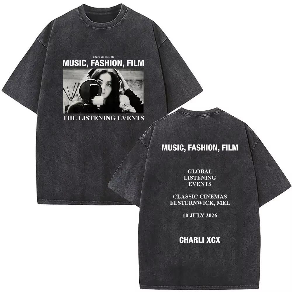 2026 Summer Hot Sale Washed Charli XCX The Moment 2026 Double Sided T-shirt Men Women Vintage Streetwear Oversized Tshirt