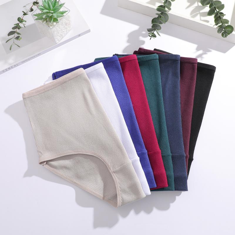 FINETOO Cotton Plus size Underwear Women's Striped High Waist Panties Sexy Elastic belt Breathable Brief 14 Colors Soft Lingerie