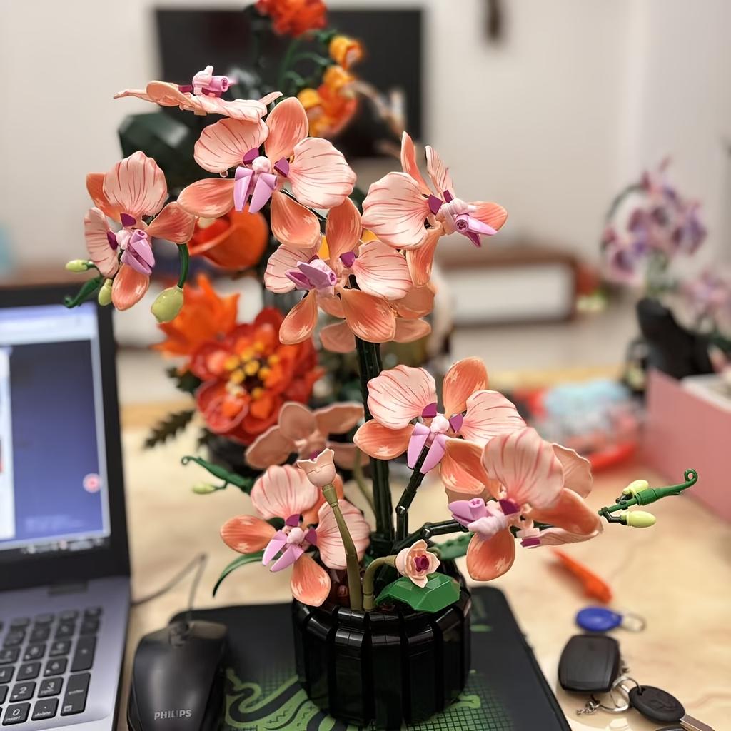 New Self-Assembly Orchid Building Block Set, Artificial Flower Building Blocks For Adults, Bonsai Plant Indoor Home Office Desk Decoration, Teacher'S