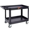 Utility Service Cart, 2 Shelf 550LBS Heavy Duty Plastic Rolling Utility Cart with 360° Swivel Wheels (2 with Brakes), Large Lipped Shelf, Ergonomic