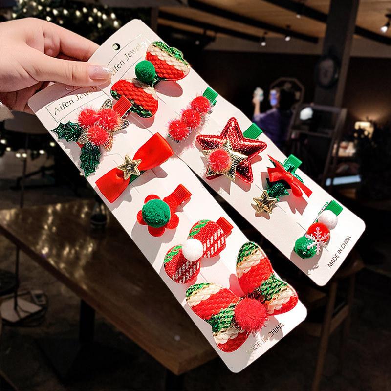 Weihnachts-Elch-Haarspangen-Set mit Schleife, niedliche Cartoon-Haarnadeln, Haarspangen, seitlicher Clip, Kopfbedeckung, Mädchen, Kinder, Haar-Accessoires, Party-Geschenke