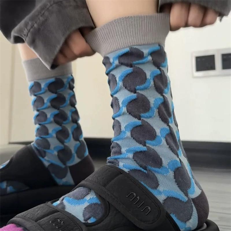 

Женские весенне-летние носки-гольфы в ретро-тренде, цветные, с рельефным узором растений и цветов 1 pair полуночно-синий