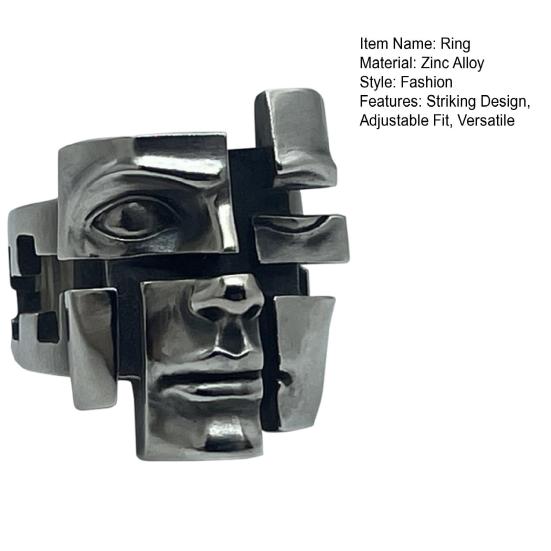 Finger Ring Unisex Adjustable Split Character Design Ring Zinc Alloy Face Guard Themed Ring Jewelry Accessories