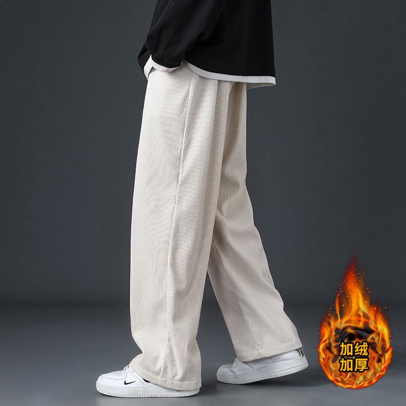 Zimní nové pánské kalhoty ležérní kalhoty volné rovné manšestr samet teplé široké nohavice sportovní kalhoty