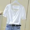 WTEMPO Brand Summer Square Neck French Women's Short Sleeve Shirt Short Loose Bubble Sleeve Waist Waist Exposed Collar Slim Top