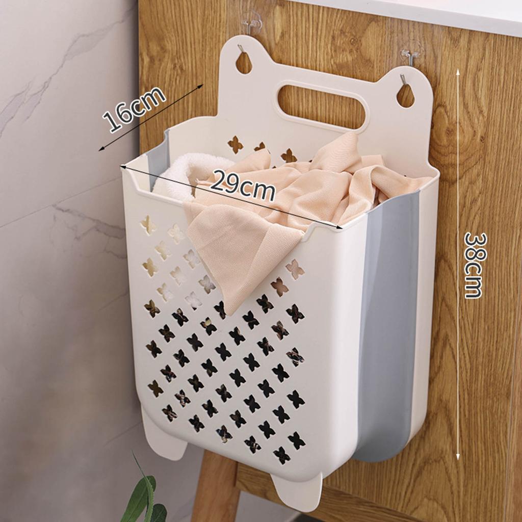 Wall Mounted Collapsible Laundry Basket Large Capacity Hanging Folding Laundry Hamper for Home White L