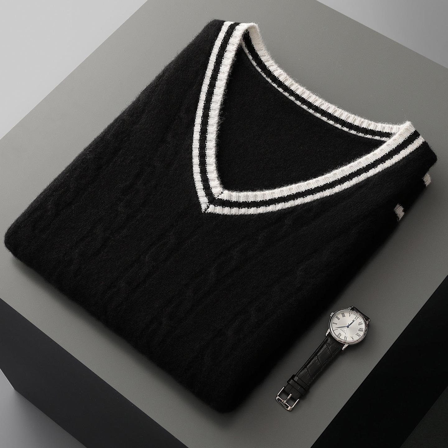 

Мужской вязаный жилет в студенческом стиле, 100% шерсть, осенне-зимний, косами, контрастные цвета, утолщенный, без рукавов XL чёрный