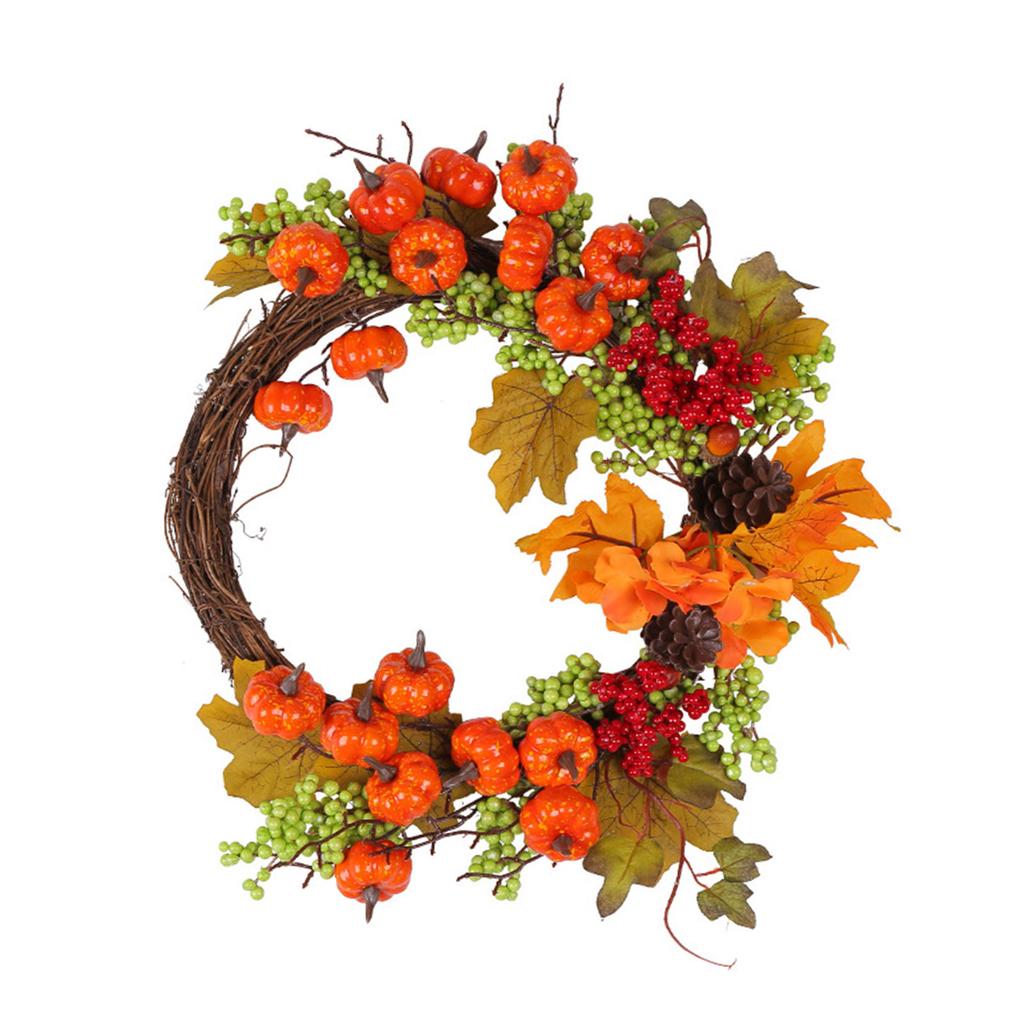 Fall Wreath for Front Door Hanging Pumpkin Maples Wreaths Home Halloween Decorations for Harvest Thanksgiving Supplies