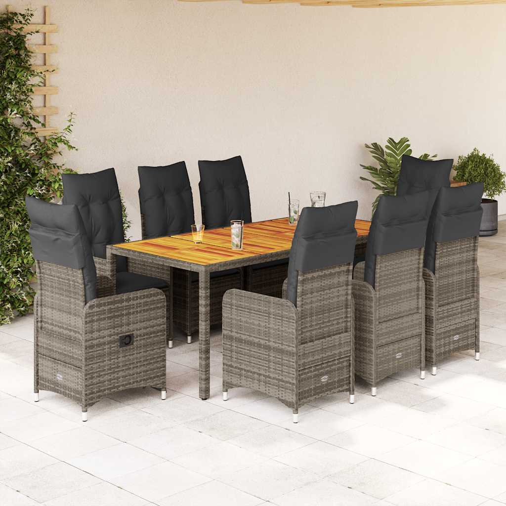 Vidaxl 9-Cz. Set di Mobili da Giardino con Cuscini, Grigio, Polyrattan