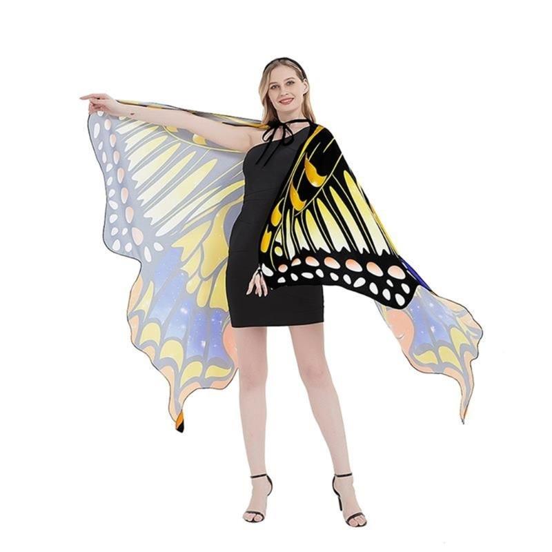 Womens Butterfly Cape Wing Fancy Dress for Party Cosplays Butterfly Wing Costume, Rainbow Butterfly Shawl Wing Cloak
