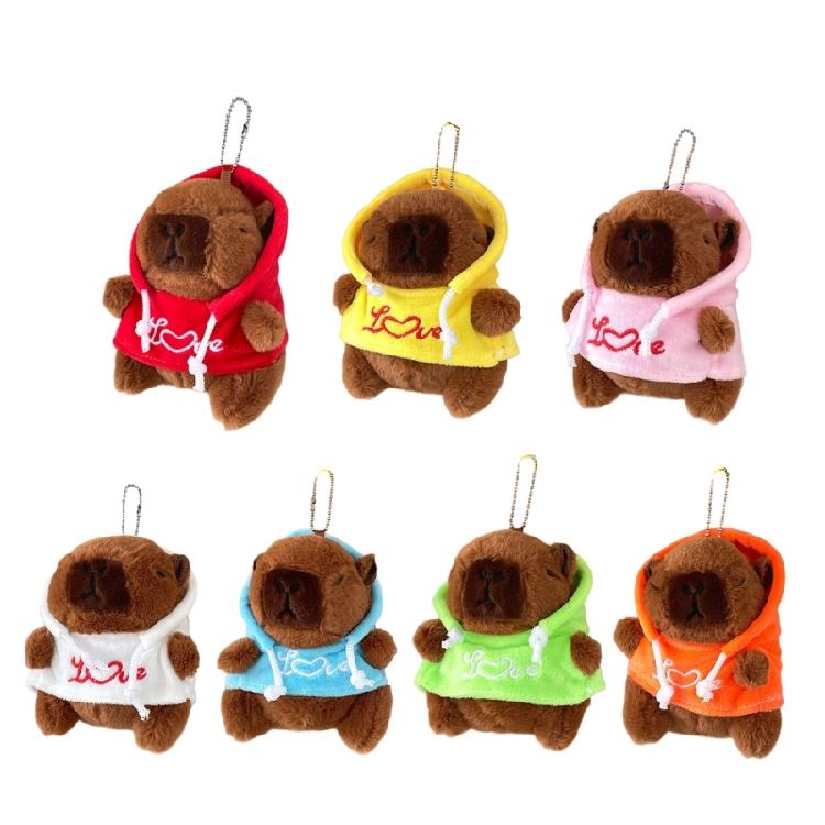 Lovely Hangings Decorations Sweet Plush Hoodies Capybara Keychain Pendant Keyring Decoration Bag Hangings Ornament