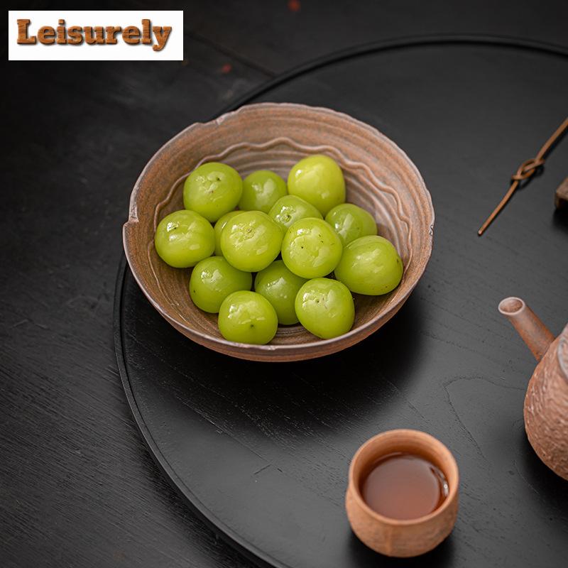 Handmade Coarse Pottery Tripodia Pot Bearing Holder Retro Dry Brew Table Tea Tray Fruit Snack Plate Teaware Supplies Decoration