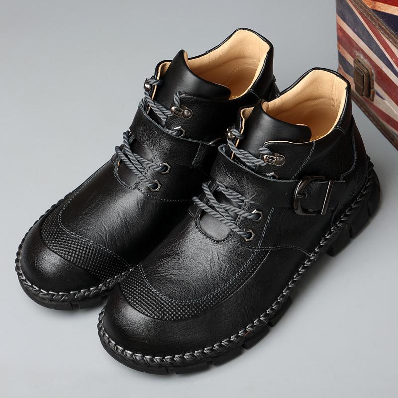 

Модные новые мужские походные ботинки большого размера из кожи для мужчин, нескользящие походные мужские кроссовки с мягкой подошвой 48 чёрный