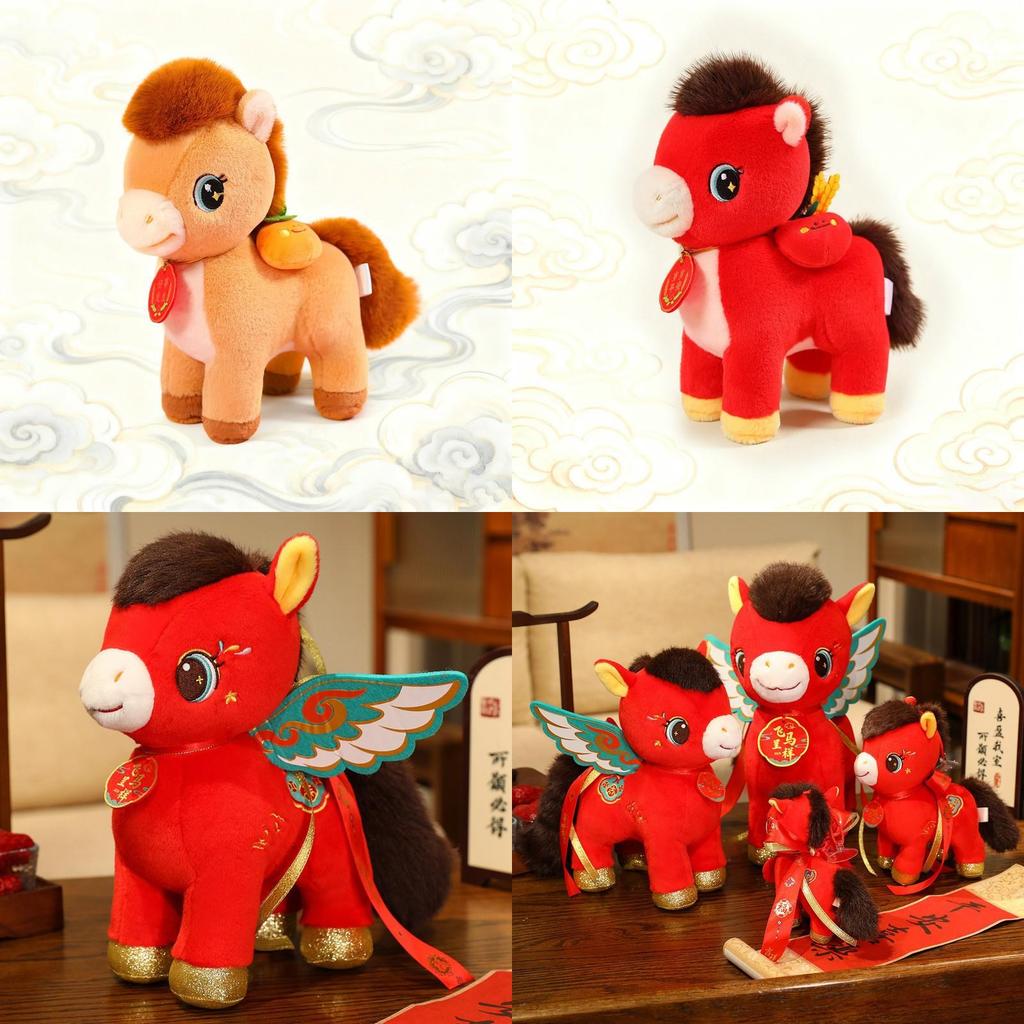 New Year Plush Horse Toy With Wings And Persimmon Design For Year Of The Horse Celebrations