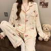 Bear Long Pajama Set Bow Lady Nightwear Suit Comfortable Women's Loungewear  Female
