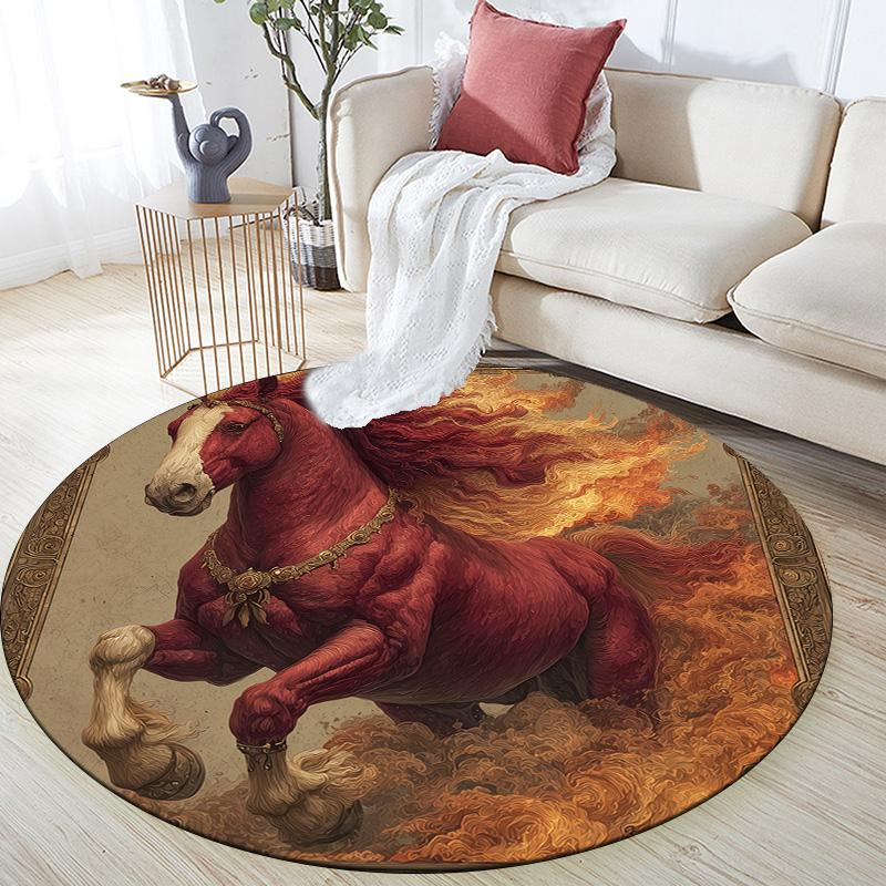 

Red Horse,Round Area Rug,Carpet Rug for Living Room Bedroom Sofa Playroom Decor,Non-slip Floor Mat 80cmx80cm
