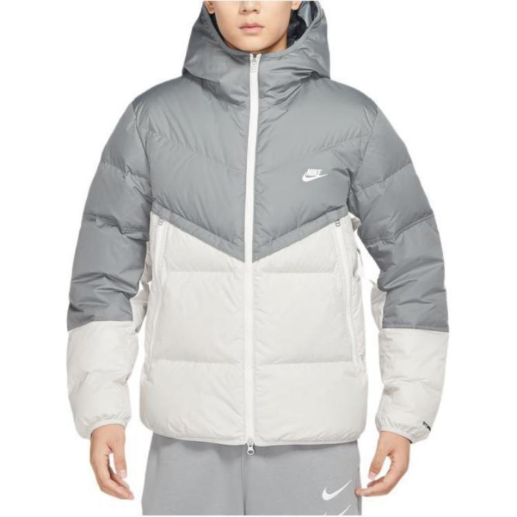 Nike Down Jackets Men's Gray Hooded Moderate Quilted Down Jacket DV1132-084